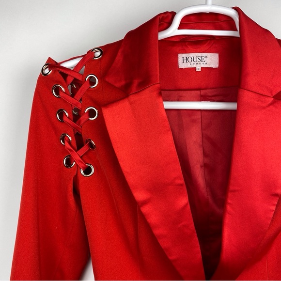House of CB Blazer Women’s Red Size Small Grommet Lace Shoulder OR TRADE FOR XS - Picture 4 of 12